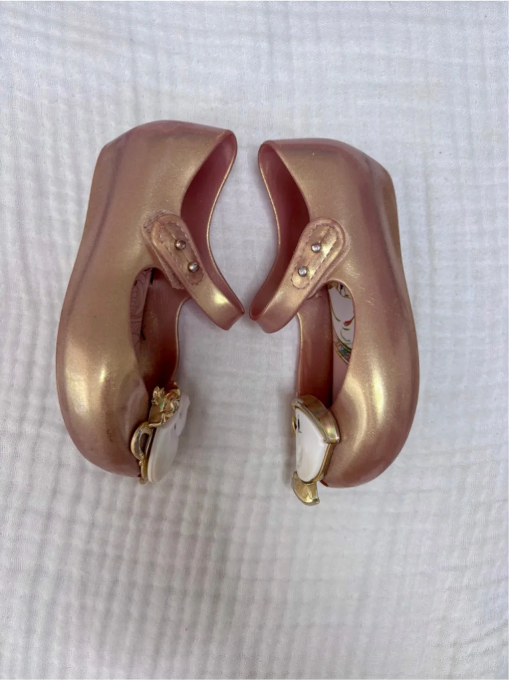 Girls Mini Melissa Gold Pink Beauty & The Beast Mary Jane Shoes 9 (Toddler Girl)